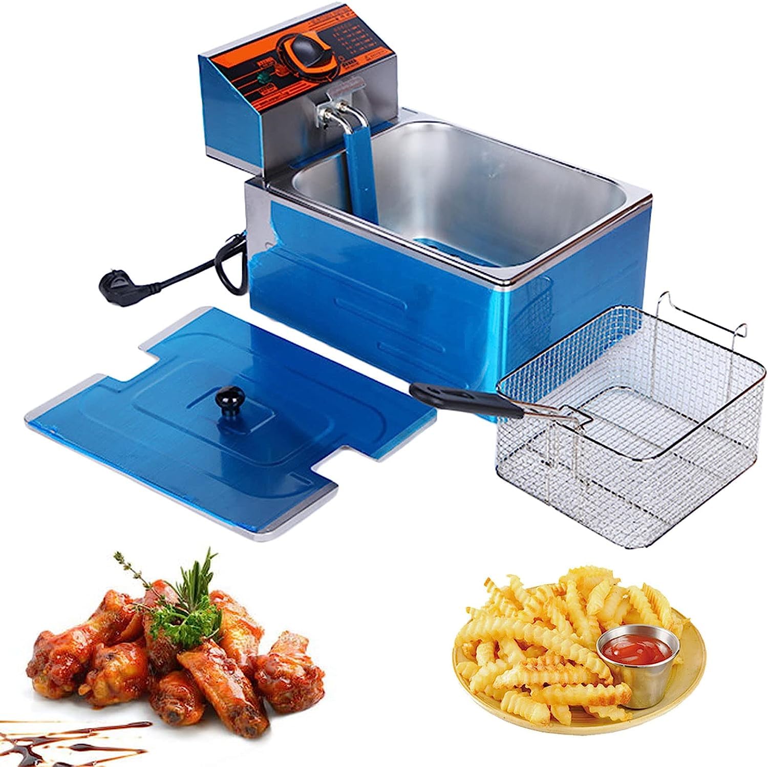 Friggitrice elettrica in Acciaio Inossidabile Friggitrice Commerciale con cestello e Coperchio, 5,5 Litri 11 Litri Facile da Pulire, friggitrici elettriche da banco, friggitrice ad Aria per
