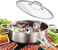 Vista 2 de CNCEST - Sartén dividida de acero inoxidable 304 de grado alimenticio con divisor y tapa, olla caliente Shabu Shabu Shabu para estufa de inducción