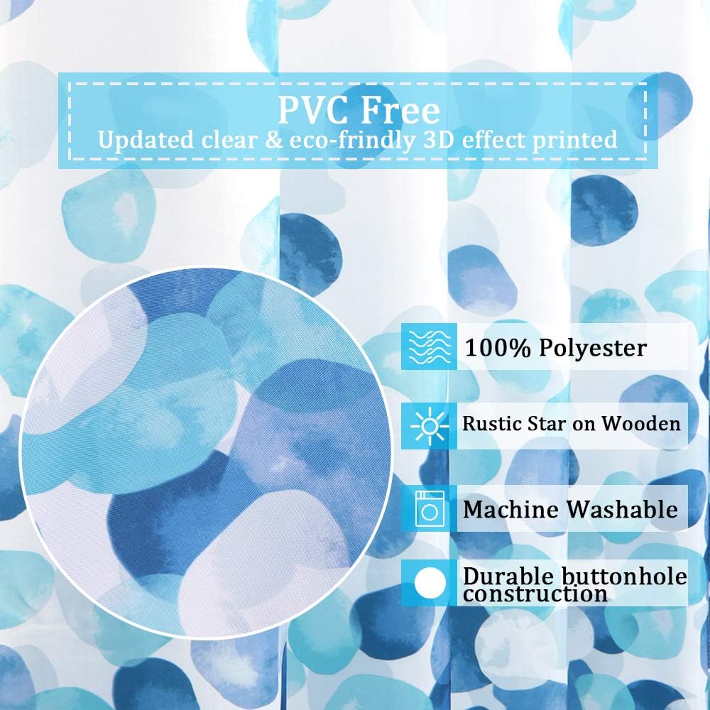 Uphome Fabric Shower Curtain Extra Long Blue Ombre Pebble Cobble Stone Shower Curtain Set with Hooks Chic and Elegant Bathroom Bathtub Accessories Decor Heavy Duty,72x84
