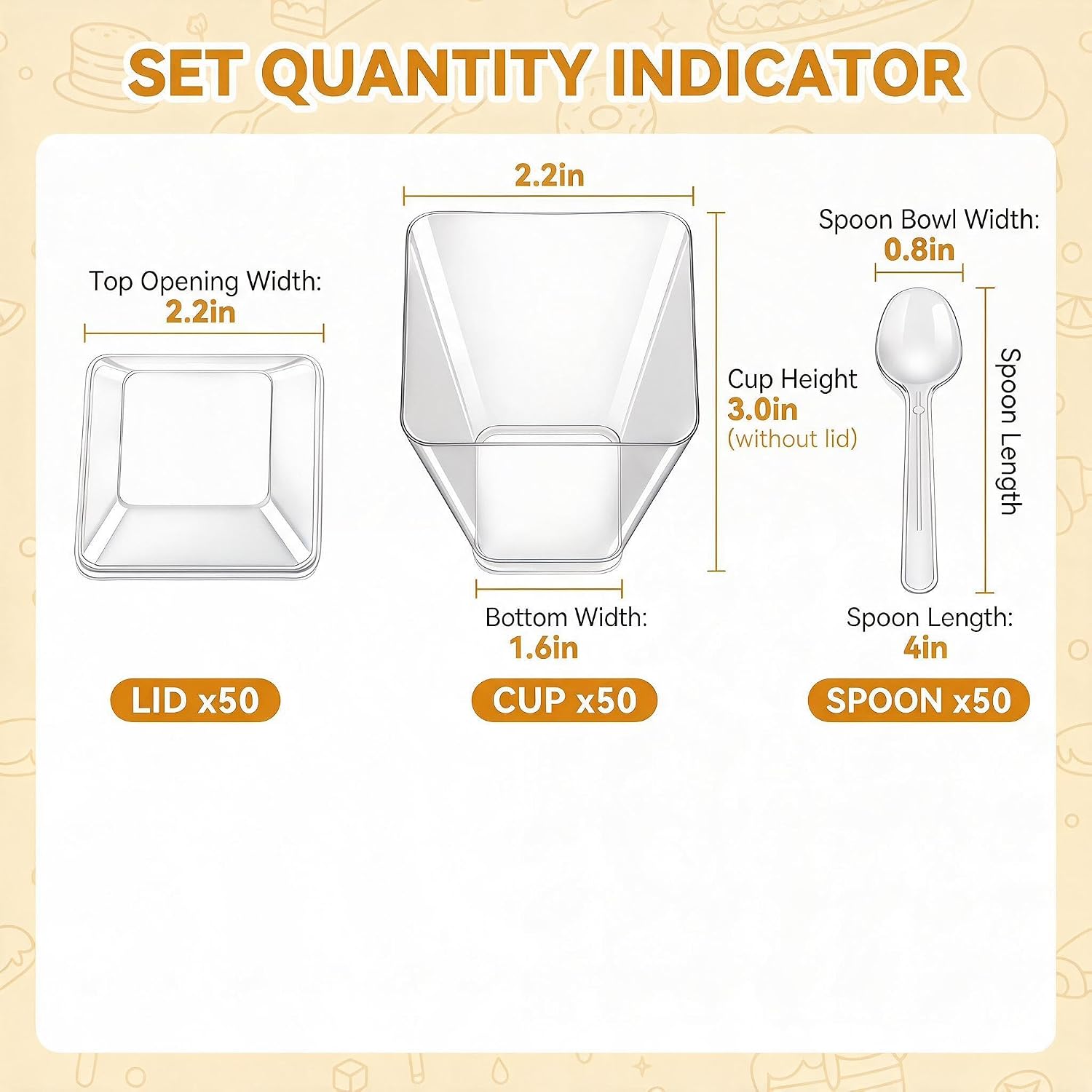 Dessert Cups with Lids and Spoons, 5 oz Clear Trapezoid, 25 Set（75 Piece）