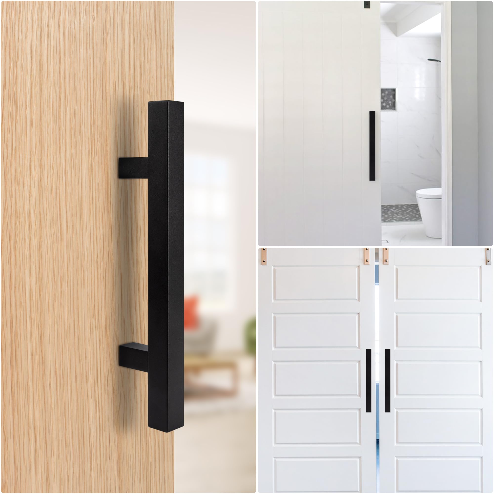 Maniglia Per Porta Scorrevole Acciaio Inox Della Del Granaio Leve Porte Armadi Capanno Giardino Rettangolo, Nero, 30cm