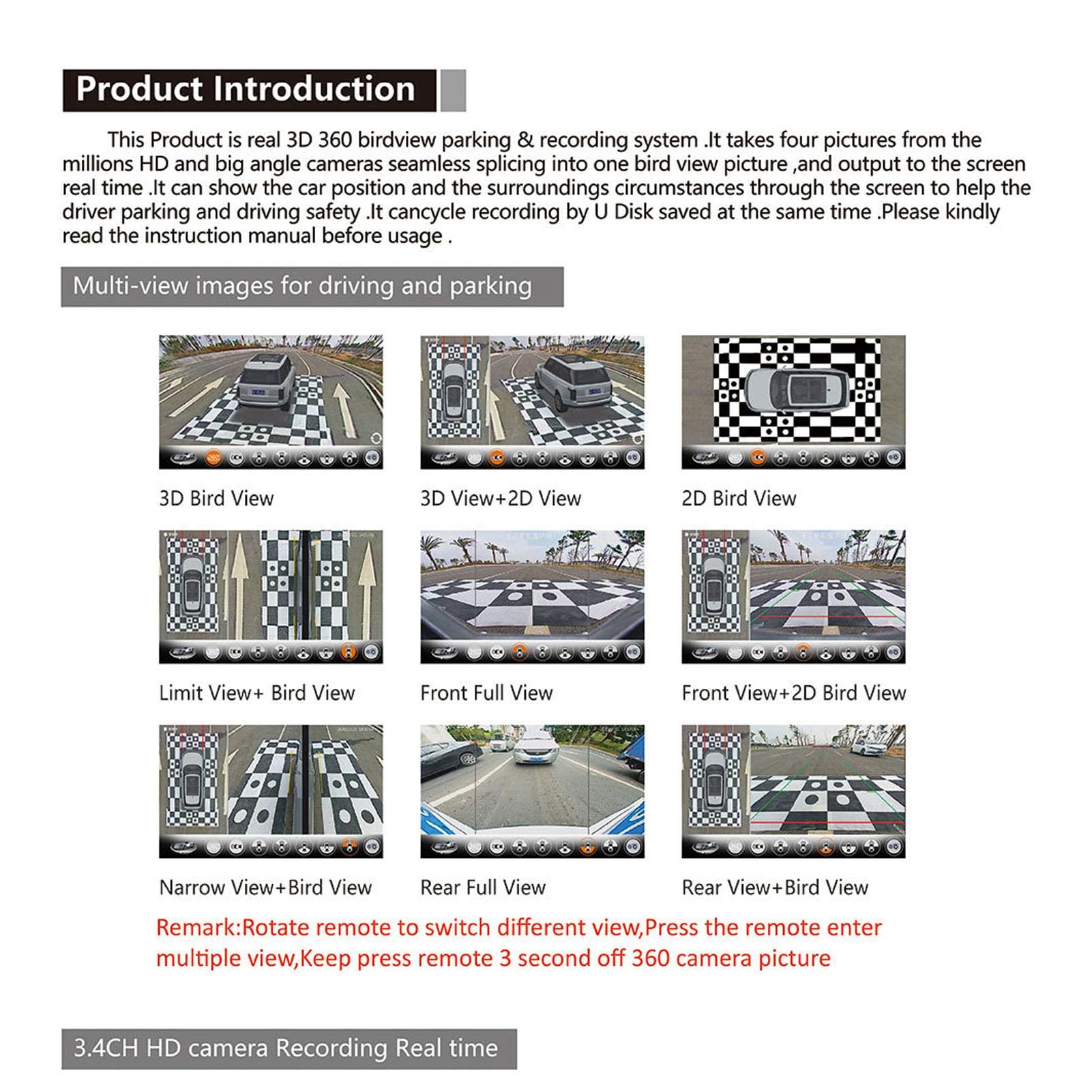 Acouto 360°-Surround-View-System, 1080P-Parküberwachung, 4-Wege-Kamera, Panorama-DVR für Autos mit 170°-360-Grad-Surround-View-System, Parküberwachungssystem, 1080P-D-, Auto