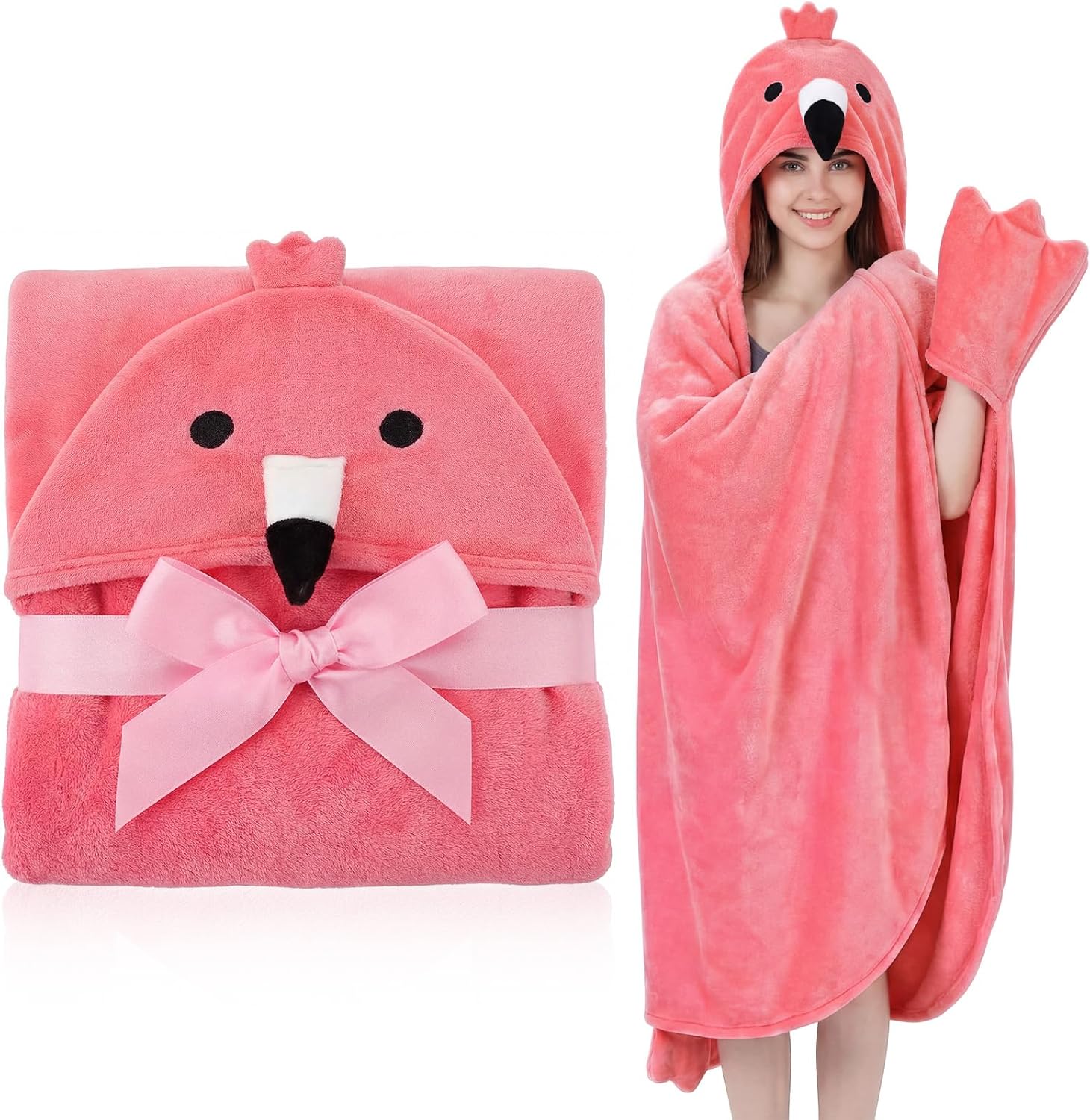 Peryiter Flamingo Wearable Blanket Hoodie: Flamingo Gift Fuzzy Warm Flannel Wrap Throw Pink Plush Oversized Costume Birthday Gifts for Women Adults Mother's Day Wife Daughter