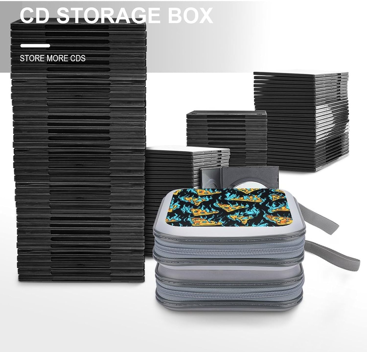Cool Pizza Slices Blue Flame CD Case Portable DVD Storage Box CD Wallet Holder Binder Organizer for Car Home