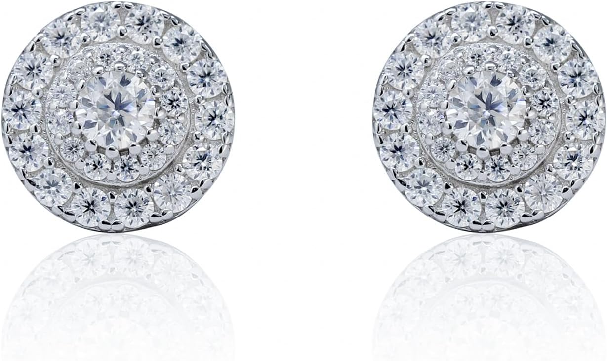 Moissanite Studs & Round Pave Earrings for Men & Women – 925 Sterling Silver, Screw Back, Diamond Tester Approved, Luxury Gift Box Included