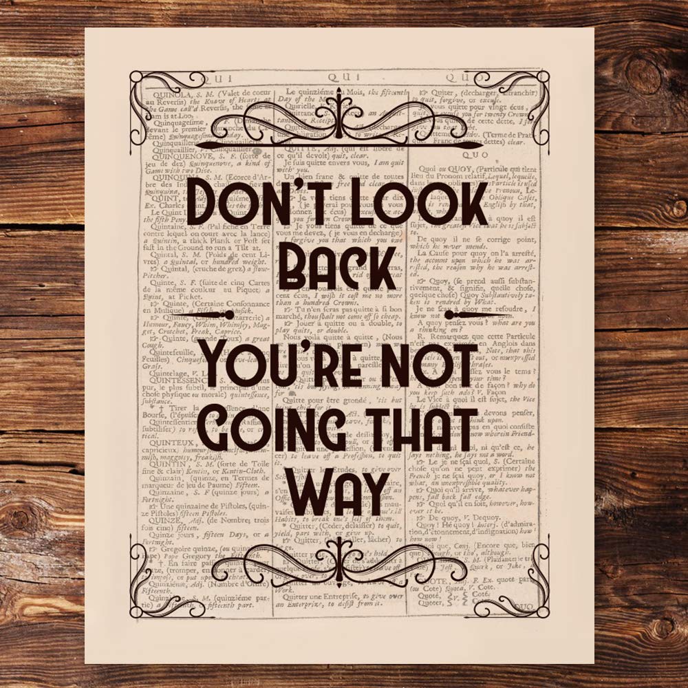 Don't Look Back Wall Art Prints - Unframed 8x10 in - Motivational Pictures with Inspirational Quotes for Office Decor and Home - Positive Papers Style with Signs Poster