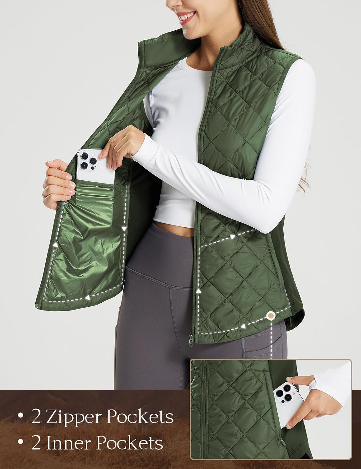 baleaf Women's Puffer Vest Lightweight Winter Warm Stand Collar Quilted Vests Water Resistant Zip Pockets - Image 4