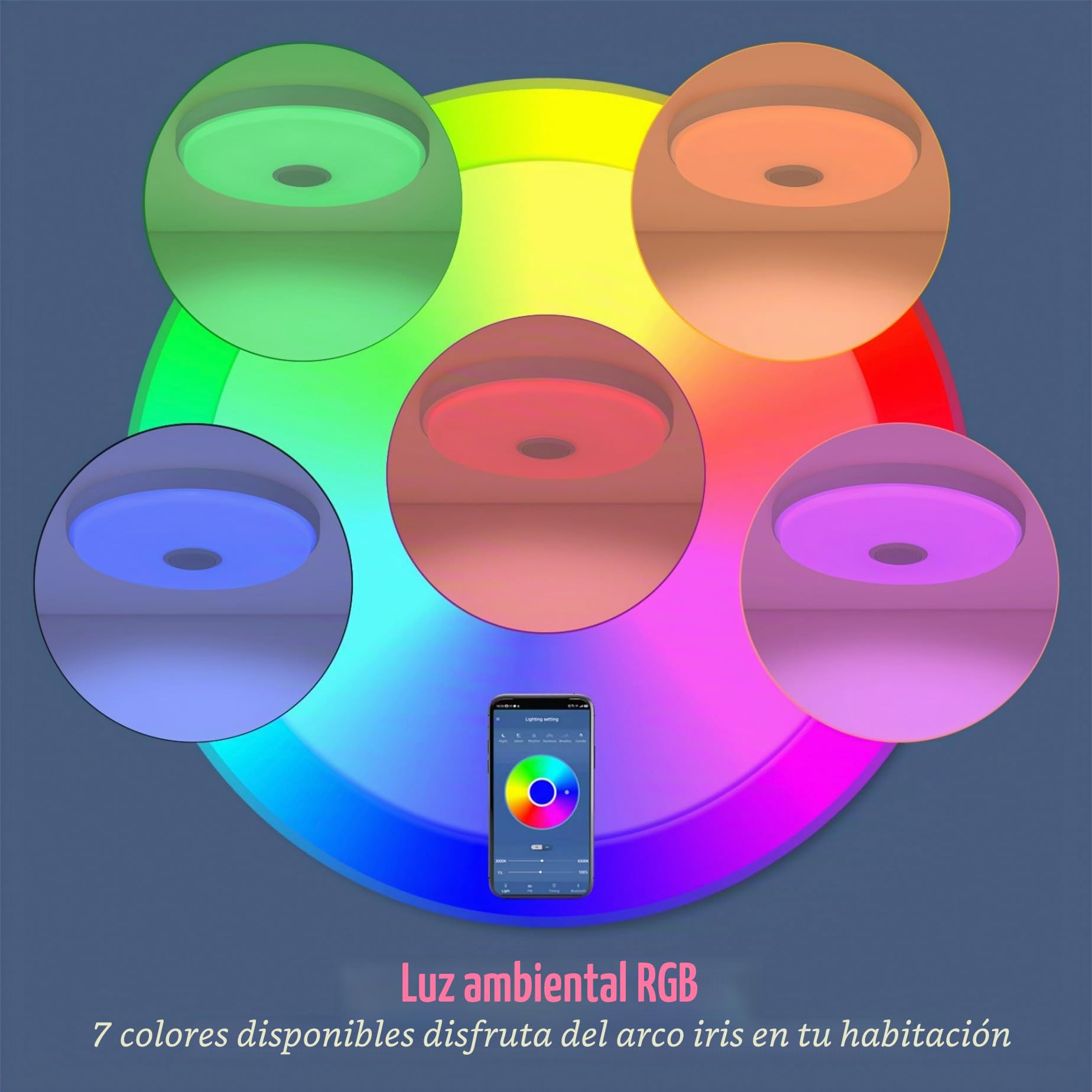 JDONG Lámpara LED de Techo Regulable con Altavoz Bluetooth, Mando a Distancia, 36W RGB Cambio de Color para Baño, Domitorios Juveniles, Salón, Lámpara de Techo Impermeable