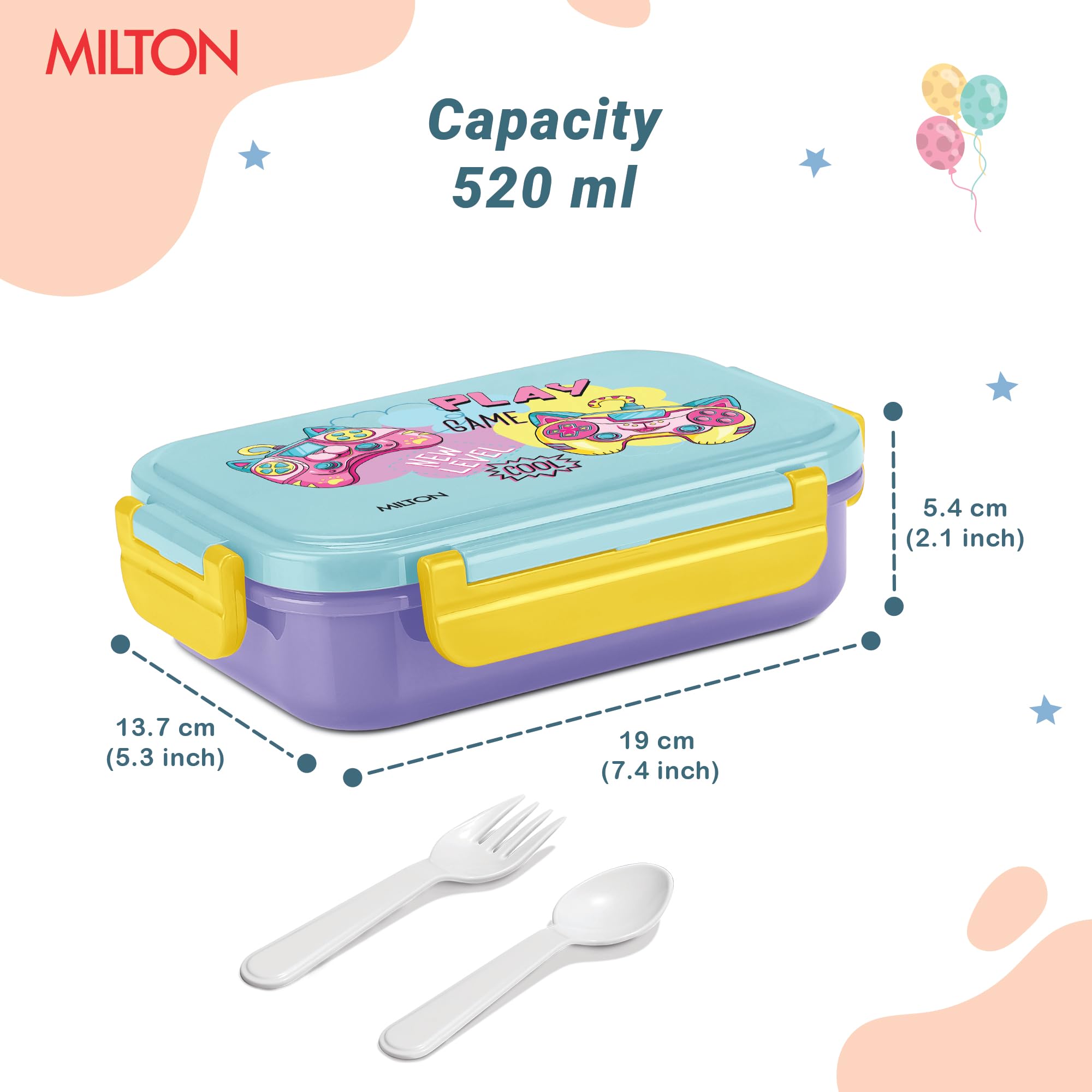 MILTON Candy Steel Tiffin Lunch Box for Kids with Inner Stainless Steel Container I Leak Proof Tiffin Box with Spoon & Fork | BPA-Free, Compact & Durable I for School, Picnic, 520 ml, Purple — Amazon image 6