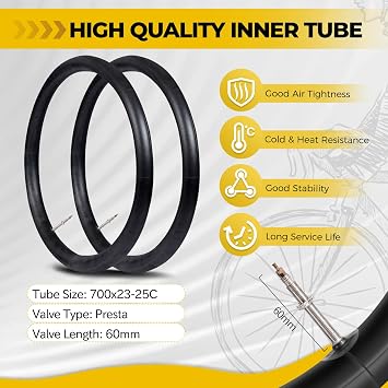 2-PCS 700C Bike Tyre 700x23C/700x25C/700x28C, Floding Puncture Proof Road Bike Tyres with 2 Inner Tubes Presta Valve & Tyre Levers Replacement Set for Road, Hybrid, Folding Bicycles