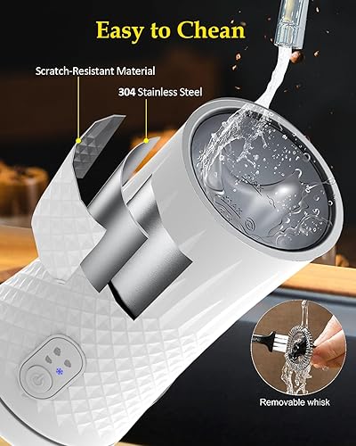 Miniatura 5 de Espumador de leche eléctrico 4 en 1 y vaporizador de leche, diseño elegante antideslizante, vaporizador de leche caliente y fría con control de