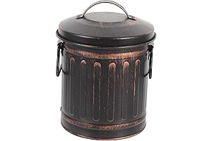 DOITOOL Retro Trash Can Container with Lid Vintage Stationary Iron Black Storage Can