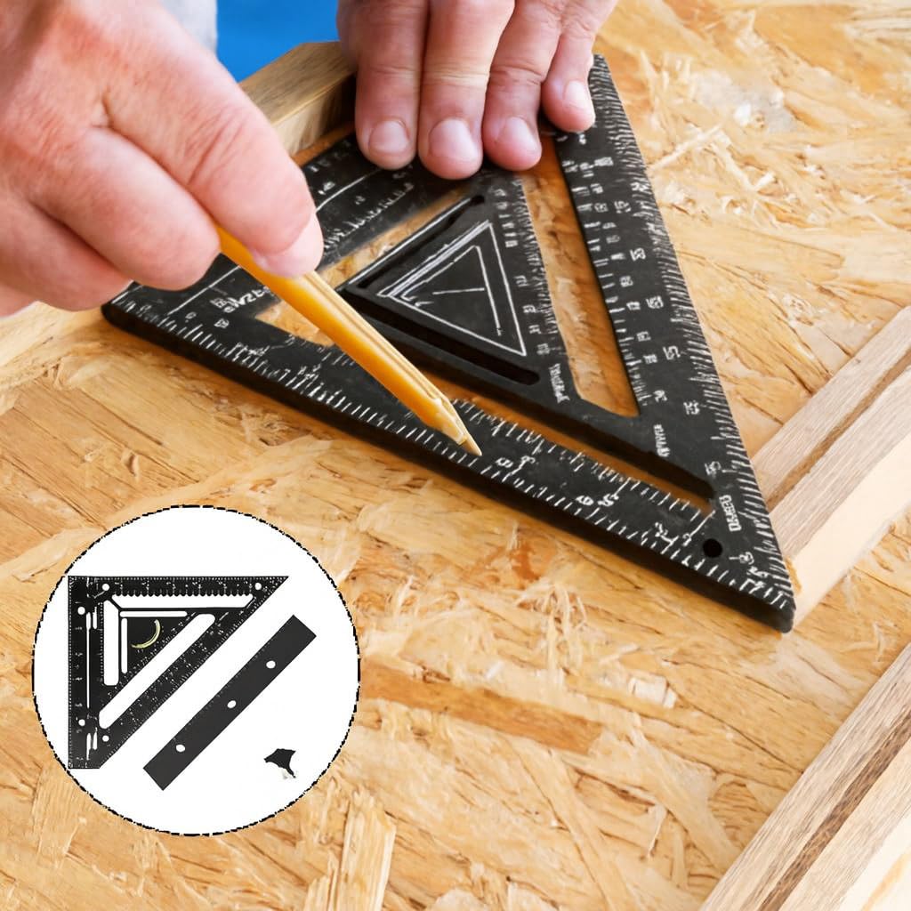Squares Tool,8.5-in Adjustable Woodworking Rafter Square with Level，Aluminum Alloy Triangle Ruler Rafter Frame Square Double Scale,for Precise Marking and Layout (Green)