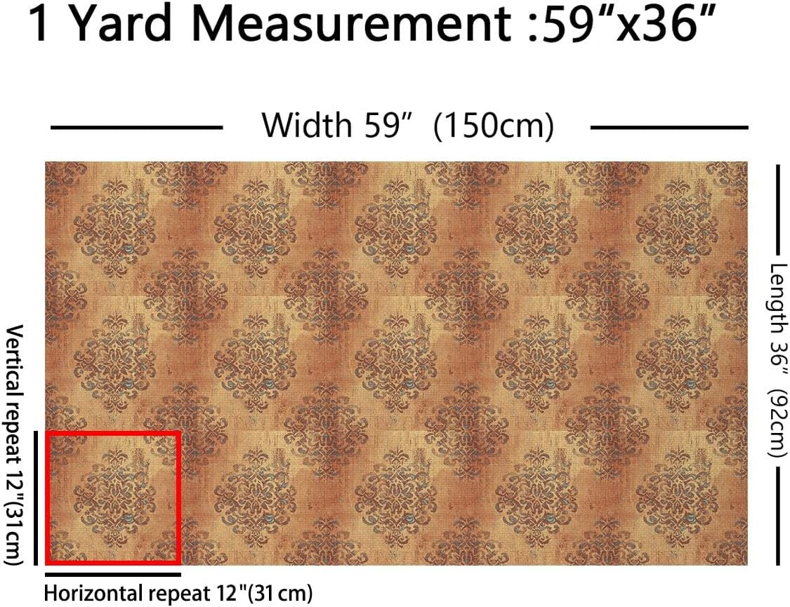 Erosebridal Vintage Brown Damask Upholstery Fabric by The Yard | Vintage Floral Waterproof Fabric Antique Bohemian Paisley Material for Quilting Exotic Wood Grain Pattern,5 Yards,Brown