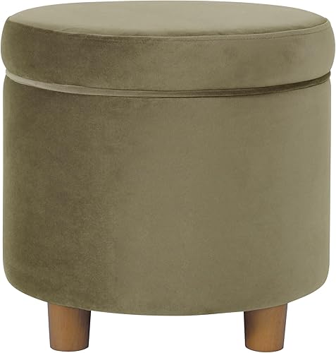 HomePop Decoración del hogar | Otomana redonda tapizada de almacenamiento | Otomana con almacenamiento para sala de estar y dormitorio, terciopelo