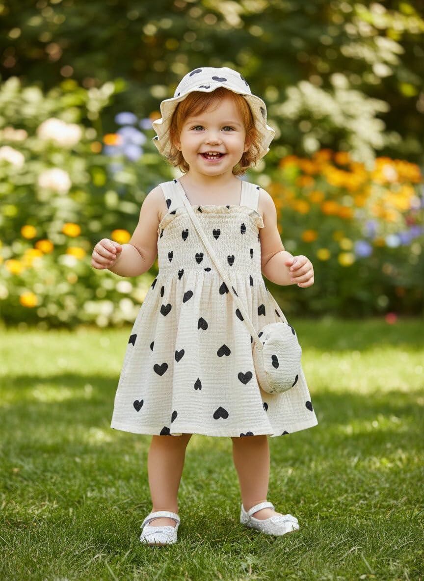 Renotemy Baby Girl Dress Toddler Girl Clothes Summer Outfits Gifts Cotton Sundress Infant Dresses for Girls with Hat and Bag - Image 2