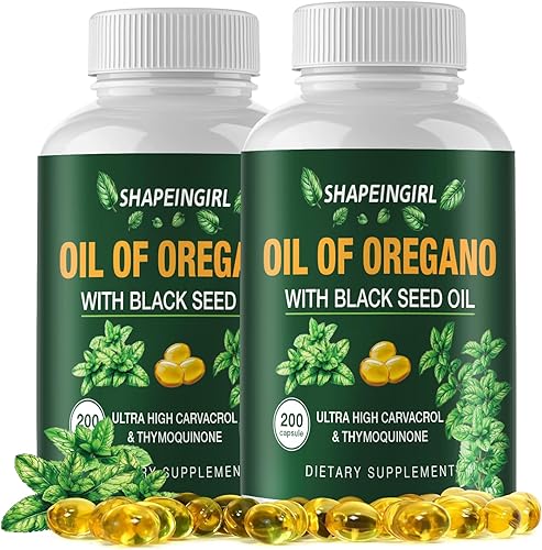 Aceite de orégano con aceite de semilla negra, suplemento de aceite de orégano orgánico, 400 cápsulas blandas de carvacrol de alta potencia y