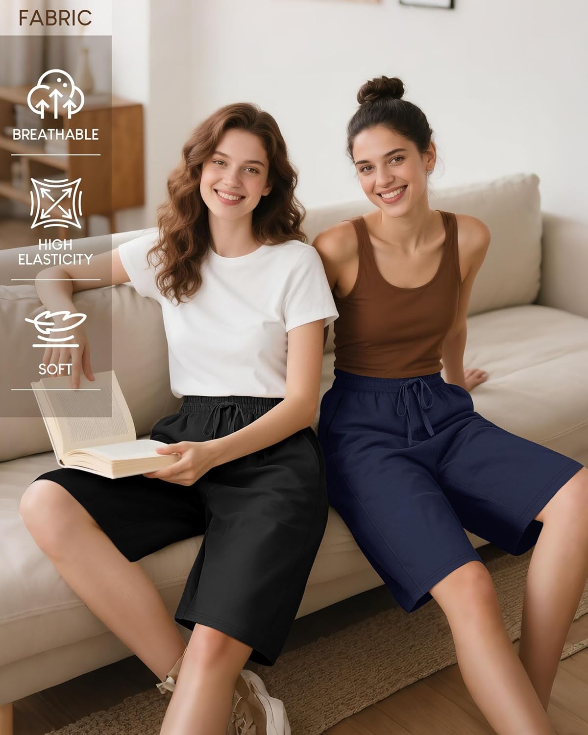 3 Pack Women's Bermuda Shorts Summer Drawstring Elastic Waisted Comfy Casual Sweat Long Shorts - Image 3