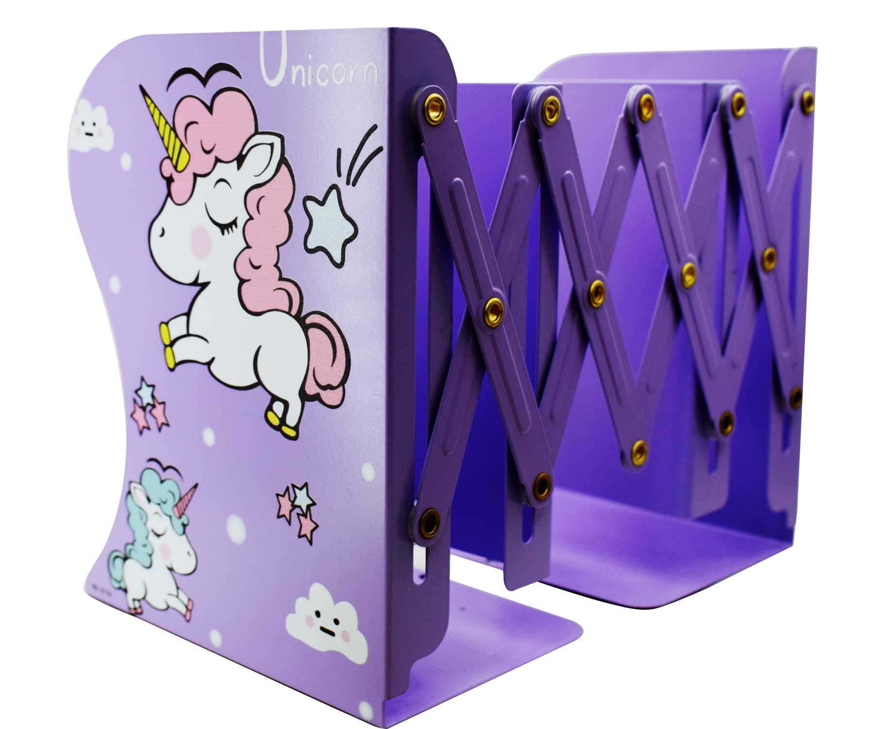 Aarvi Metal Book Shelf/Book Rack Adjustable Bookend Stand Holder in Unicorn Theme for Kids/Boys/Girls Home (Purple) 3