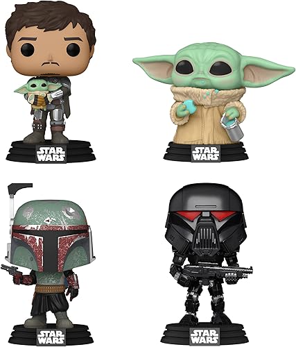 Funko Pop Star Wars Pop! Mandalorian Collectors Set 3  Boba Fett, Mando Holding Child, The Child with Cookie, Dark Trooper Battle