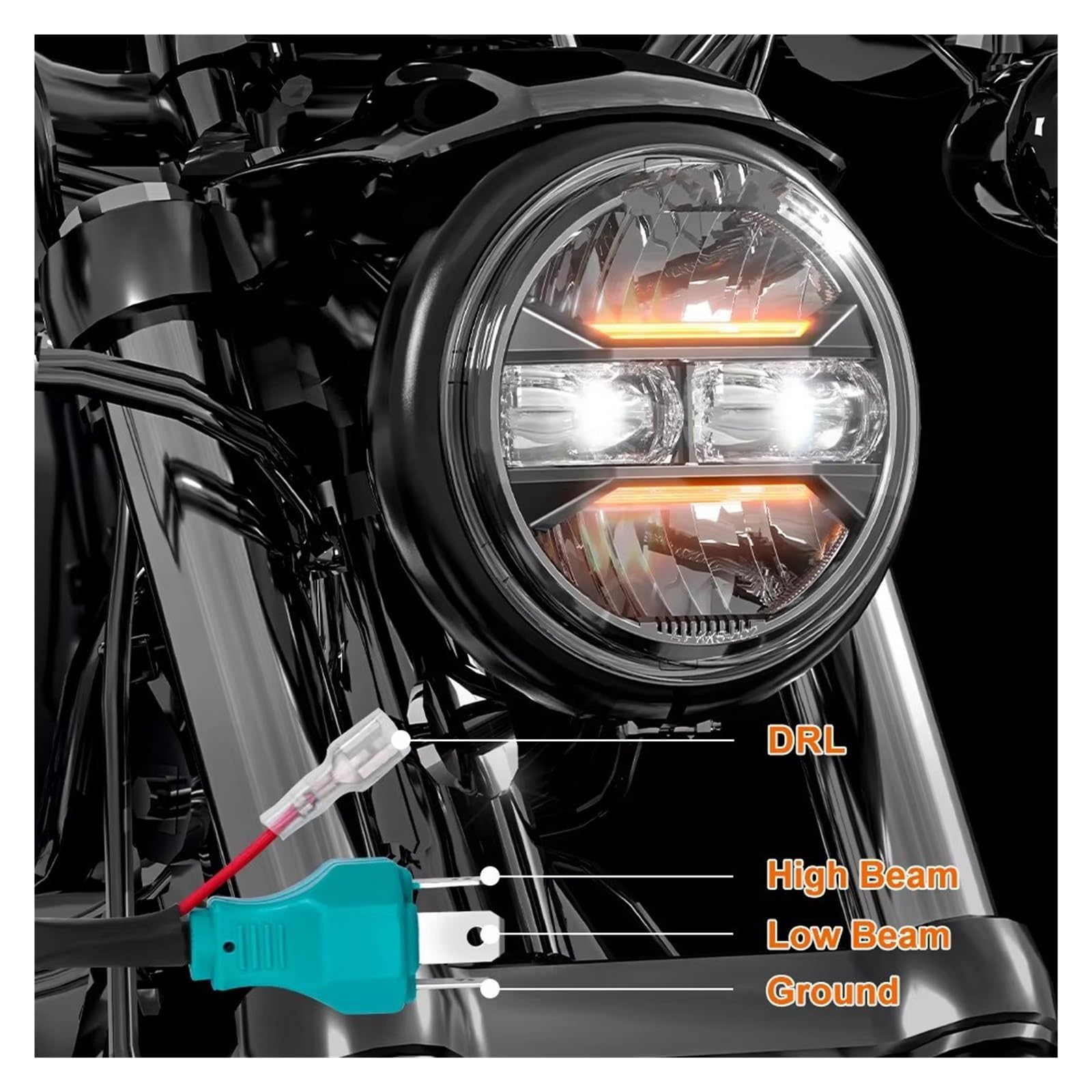Phare Avant Moto Phare Avant Rond Universel À LED 5,75 Pouces 14,6 Cm avec Feux Jour DRL Moto pour Shadow VT 600 700 750 1100 VTX 1300 1800 LED Phares Avant