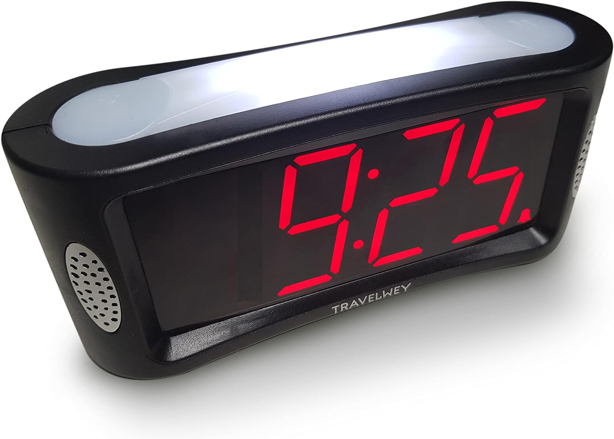 Travelwey Digital Alarm Clock - Outlet Powered, No Frills Simple Operation, Large Night Light, Alarm, Snooze, Full Range Brightness Dimmer, Big Red LED Digit Display, Black