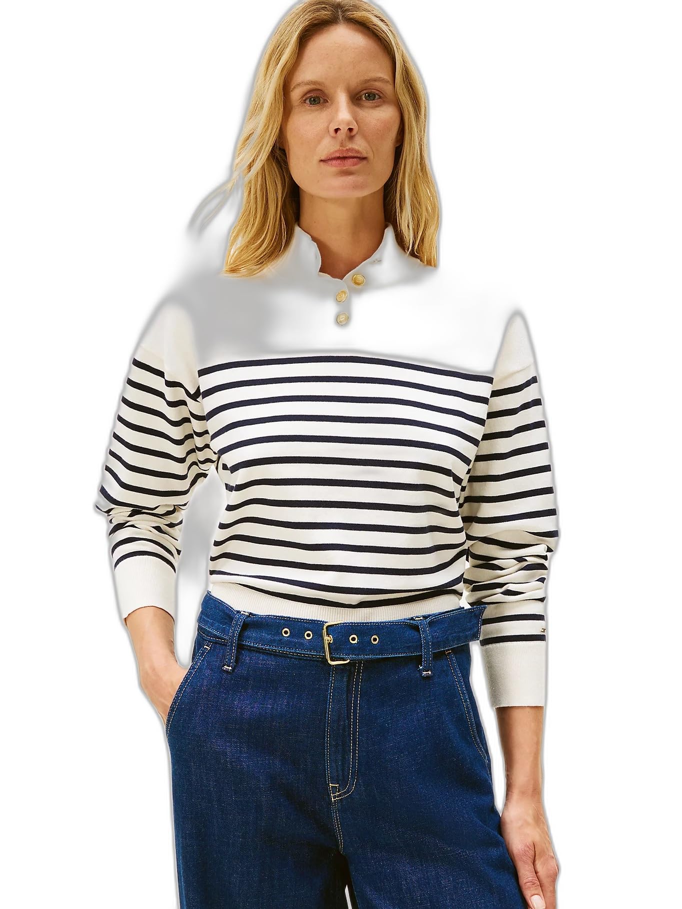 Tommy Hilfiger Sweter pullover Kobiety Co Jersey Gold Btn Mock-nk Swt Ww0ww47467