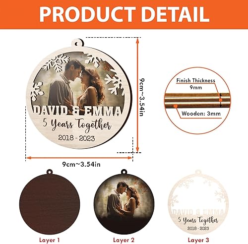 Miniatura 34 de V VIBEPY All Over Printed, Personalized Couple Ornaments, Christmas Ornaments, Wedding Ornaments, 3.5 Inches 3 Layer Ornaments, Gift for Your