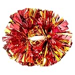 Hooshing 2PCS Red and Gold Pom Poms Cheerleading with Baton Handle for Team Spirit Sports Dance Cheering Kids Adults