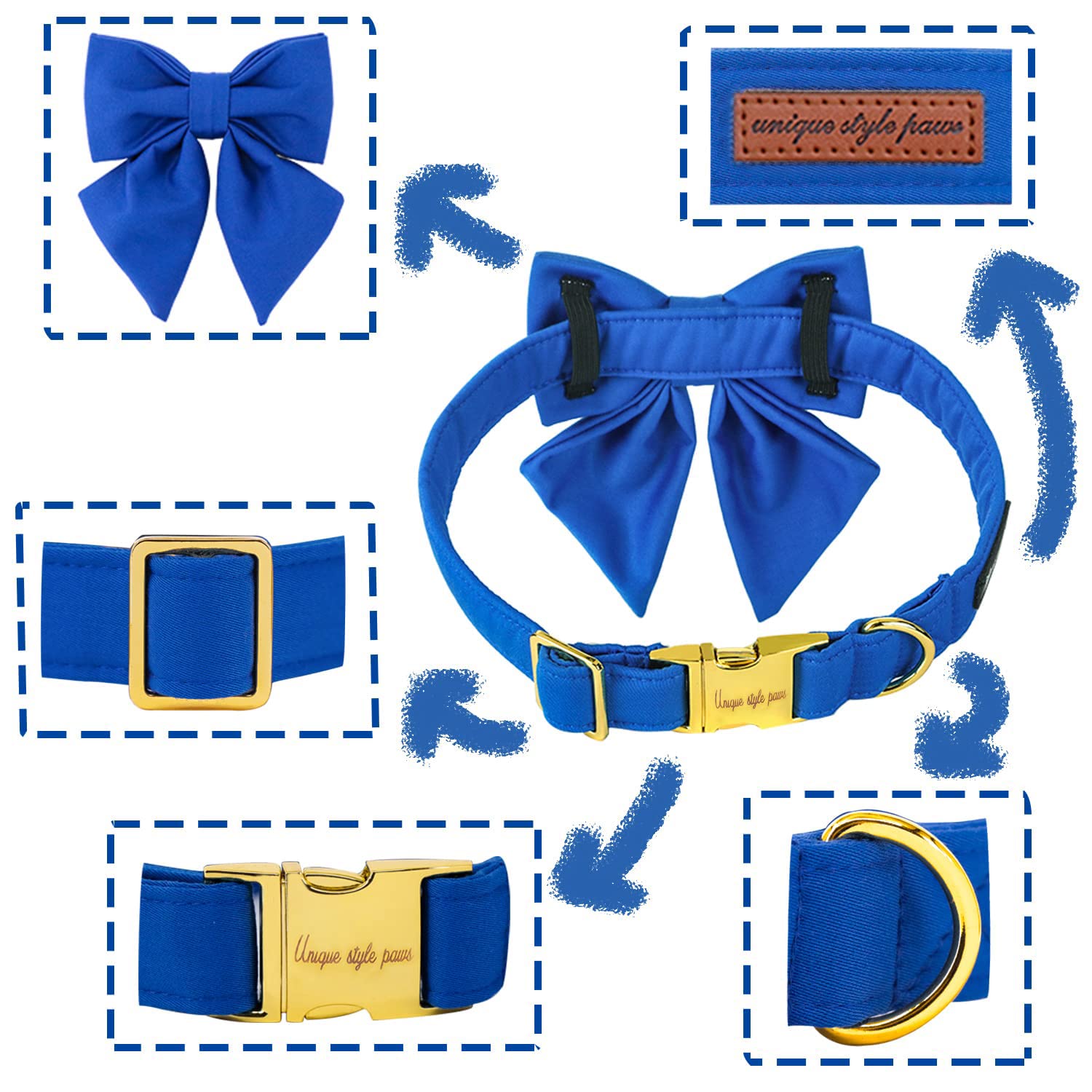 Collier Pour Chien Avec Nœud Papillon - Coton Doux - Boucle Métal Doré - Réglable 16-24 Pouces - Pour Chien Et Chat