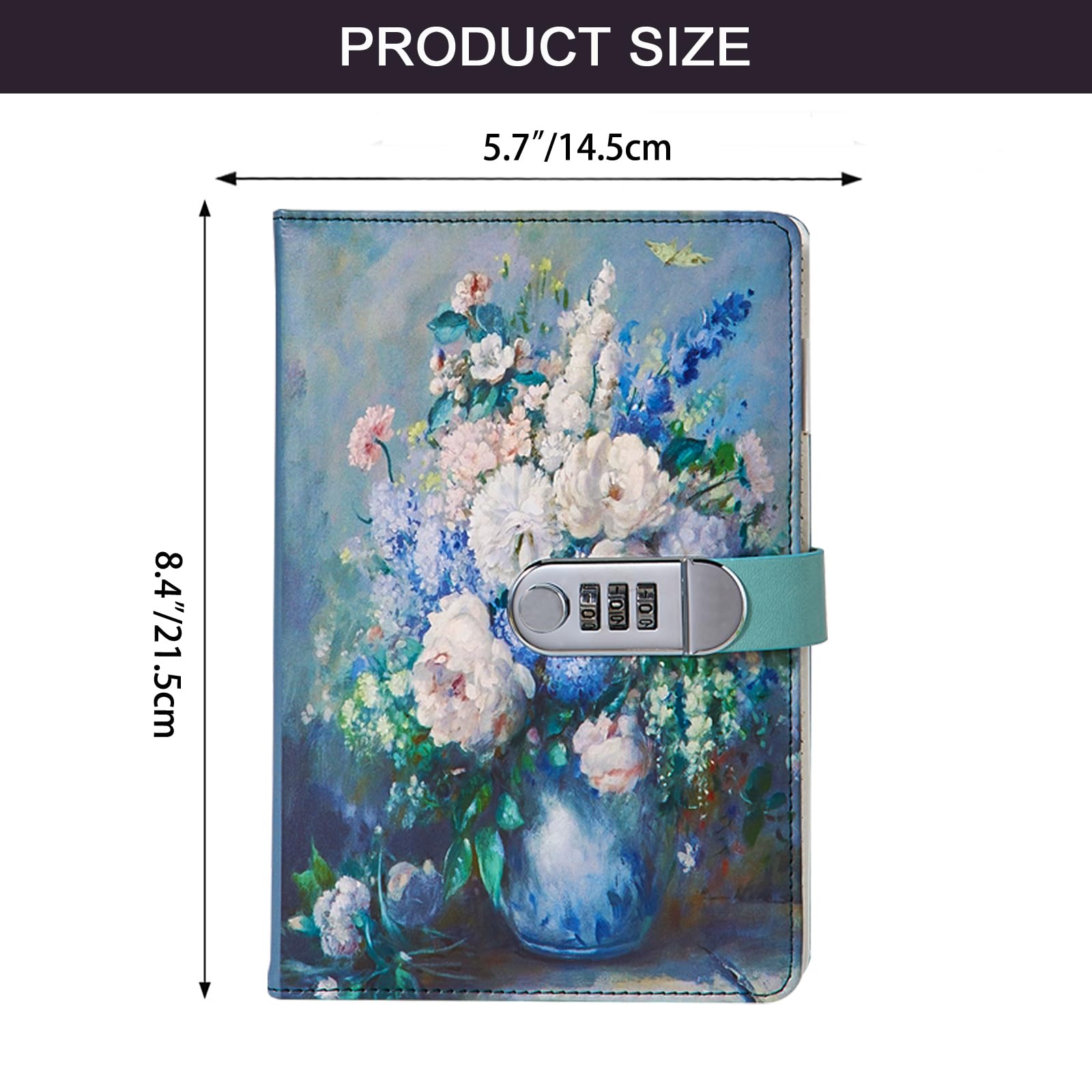 NectaRoy Vintage Notebook with Lock, A5 Lockable Diary(Oil Painting Flowers Style), Retro Travel Journal - Image 2