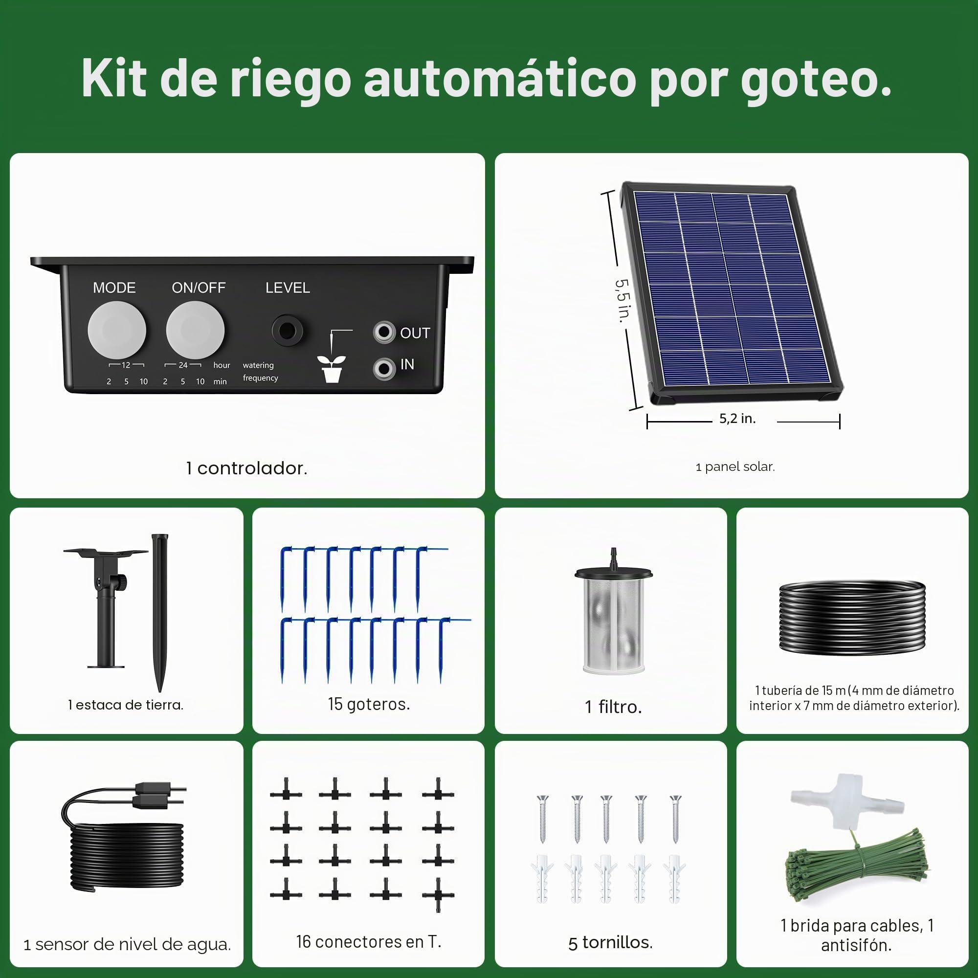 Biling Sistema de riego solar para balcón, 15 m, sistema de riego solar para jardín, 4W 2200mAh sistema de riego solar, sistema de riego solar para jardín, plantas, invernadero, vacaciones