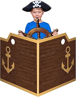 3 Pcs Pirate Ship Wheel Cardboard Cutout Nautical Pirate Party Decorations Set 2 Pcs Cardboard Cutout Large Pirate Captain Photo Props Back Drops for Pirate Party Halloween Home Outdoor Decorations