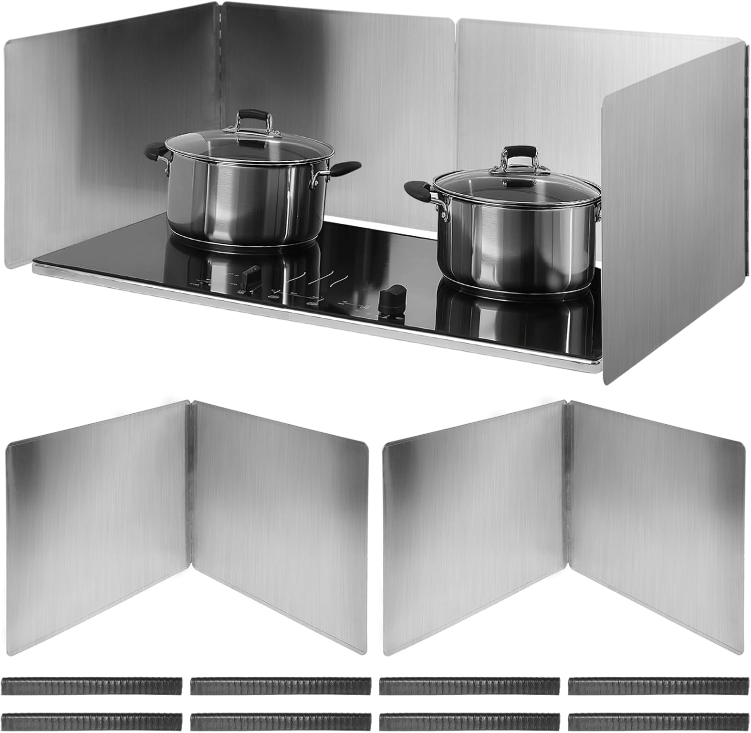 2 PCS Grease Splatter Guard for Stove, Foldable Stainless Steel Oil Splash Guard Panels, Adjustable 2/3/4-Sided Stove Backsplash Shield with Hinges, Easy Clean Heat Shield, 15.7 x 15.7 x 11.8 in