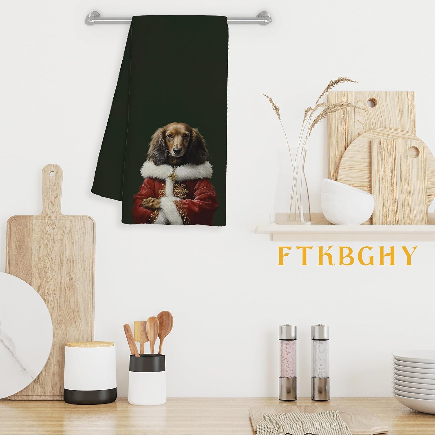 Green Christmas Dachshund Kitchen Towels, Dachshund Gifts for Women, Funny Winter Xmas Wiener Dog Decorative Dish Hand Tea Towels for Bathroom Kitchen, 16x24 Inch image 3