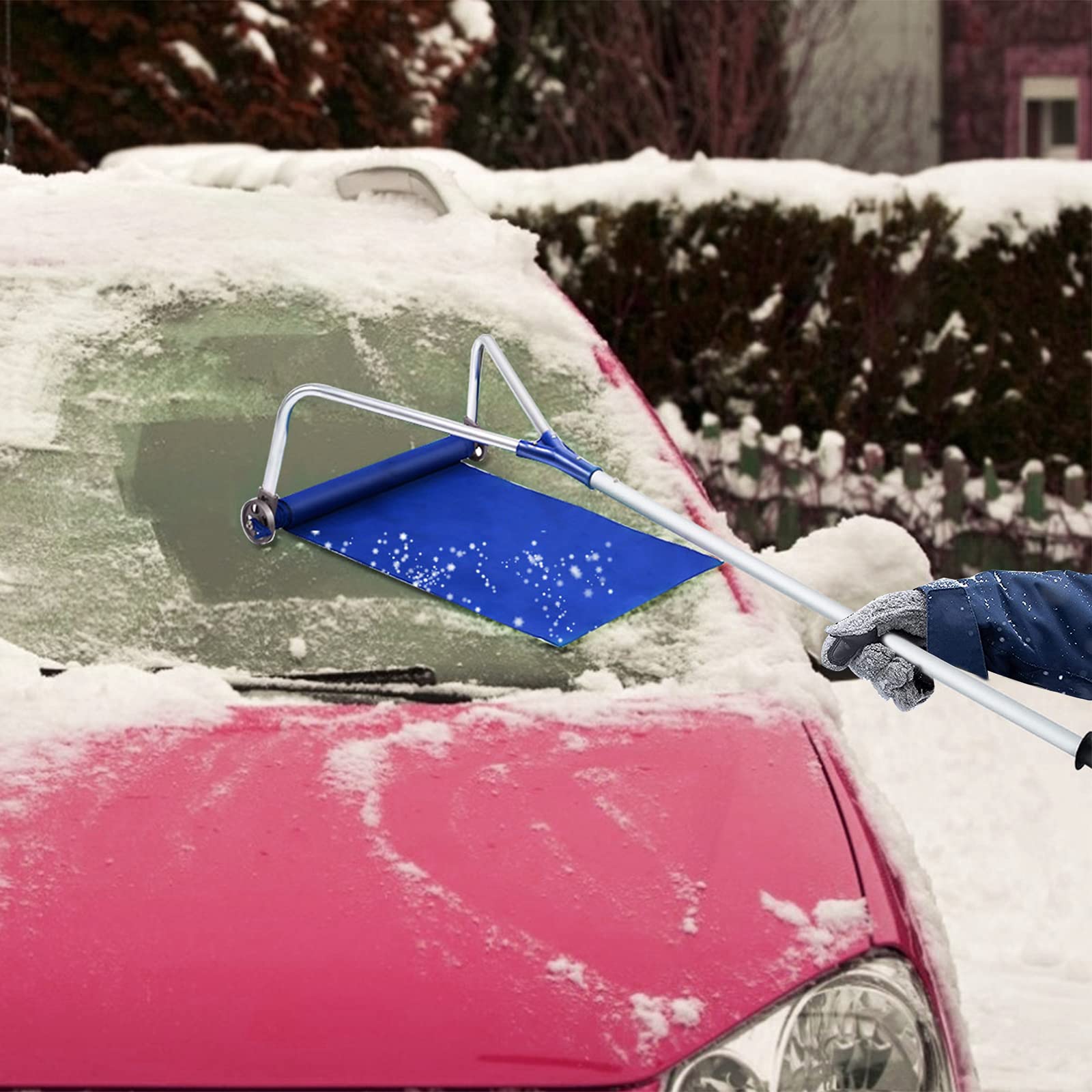 COSTWAY Râteau à Neige Télescopique pour Toit 180-661 cm, Déneigement de Toit en Aluminium avec 2 Roues Coupe Large et Poignée Antidérapants Réglable, pour Toit Véhicules Abri