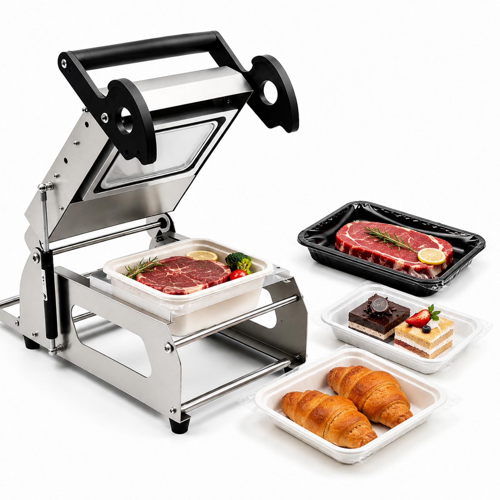 JIYINGHUI Commercial Food Tray Heat Sealing Machine,30s Fast Heating,Gas Spring Assisted,7–8 Trays/Min,480 Trays/H,for Fresh Food, Bakery, Takeaway Packaging FR160E-260 * 170mm