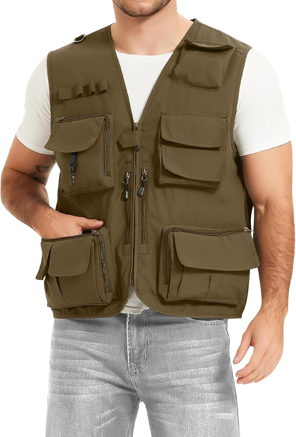 PEHMEA Men's Fishing Vest Utility Detachable Summer Vests with Pockets for Safari Travel Outdoor Work Photo Cargo Fly - Image 2