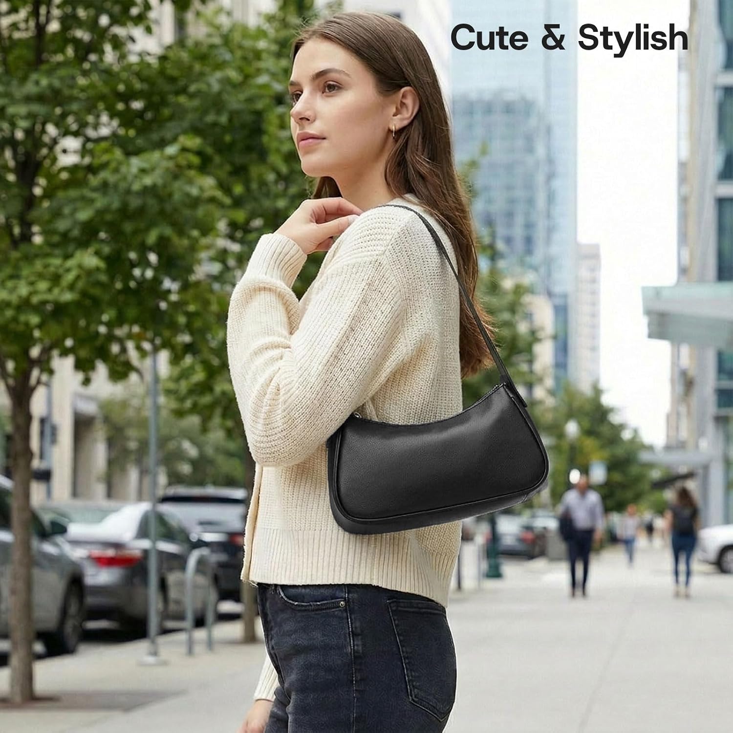 Small Shoulder Bag for Women Cute Mini Purse Trendy Vegan Leather Y2k Crescent Handbag thumbnail