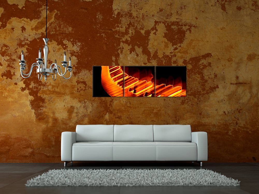 Bilderdepot24 Bild auf Leinwand | Keyboard on Fire in 120x40 cm mehrteilig als Panorama Wandbild XXL | Wand-deko Dekoration Wohnung modern Bilder | 200369-120x40-3tlg