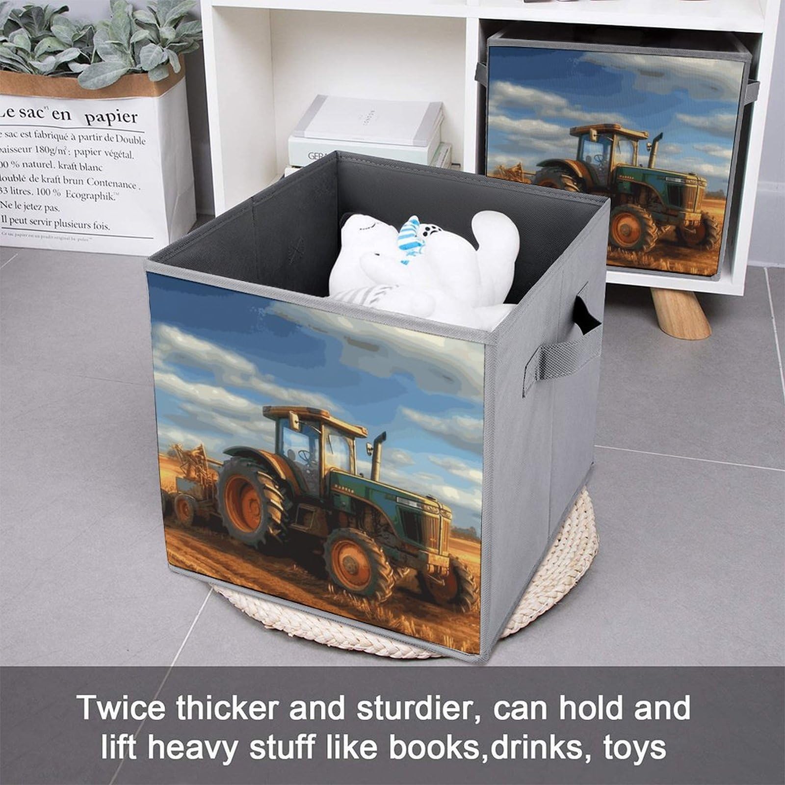 Boîtes de rangement fantastiques en forme de tracteur agricole - Panier de rangement pliable pour étagères et placards - Boîtes de rangement pliables pour vêtements