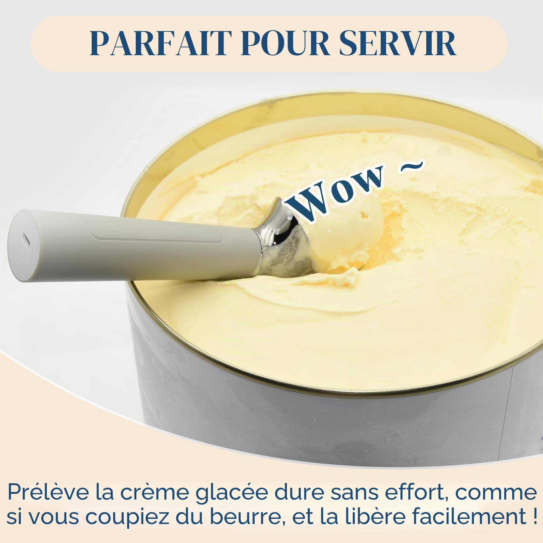 Cuillère à crème glacée chauffante rechargeable, cuillère à glace électrique avec affichage LED, chauffe à 70°C pour la glace dure, facile pour les seniors et les enfants, étanche IP67 (Gris)