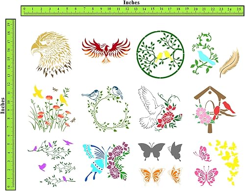 Miniatura 2 de Craftreat 12 plantillas de pájaros y mariposas para pintar (6 x 6), plantillas de casa de pájaros, plantillas de pájaros para pintar, plantillas