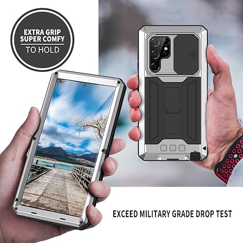 Miniatura 3 de MIYI - Funda protectora rígida para Samsung Galaxy S22 Ultra 5G, aluminio para exteriores, de metal Gorilla Glass a prueba de golpes, militar,