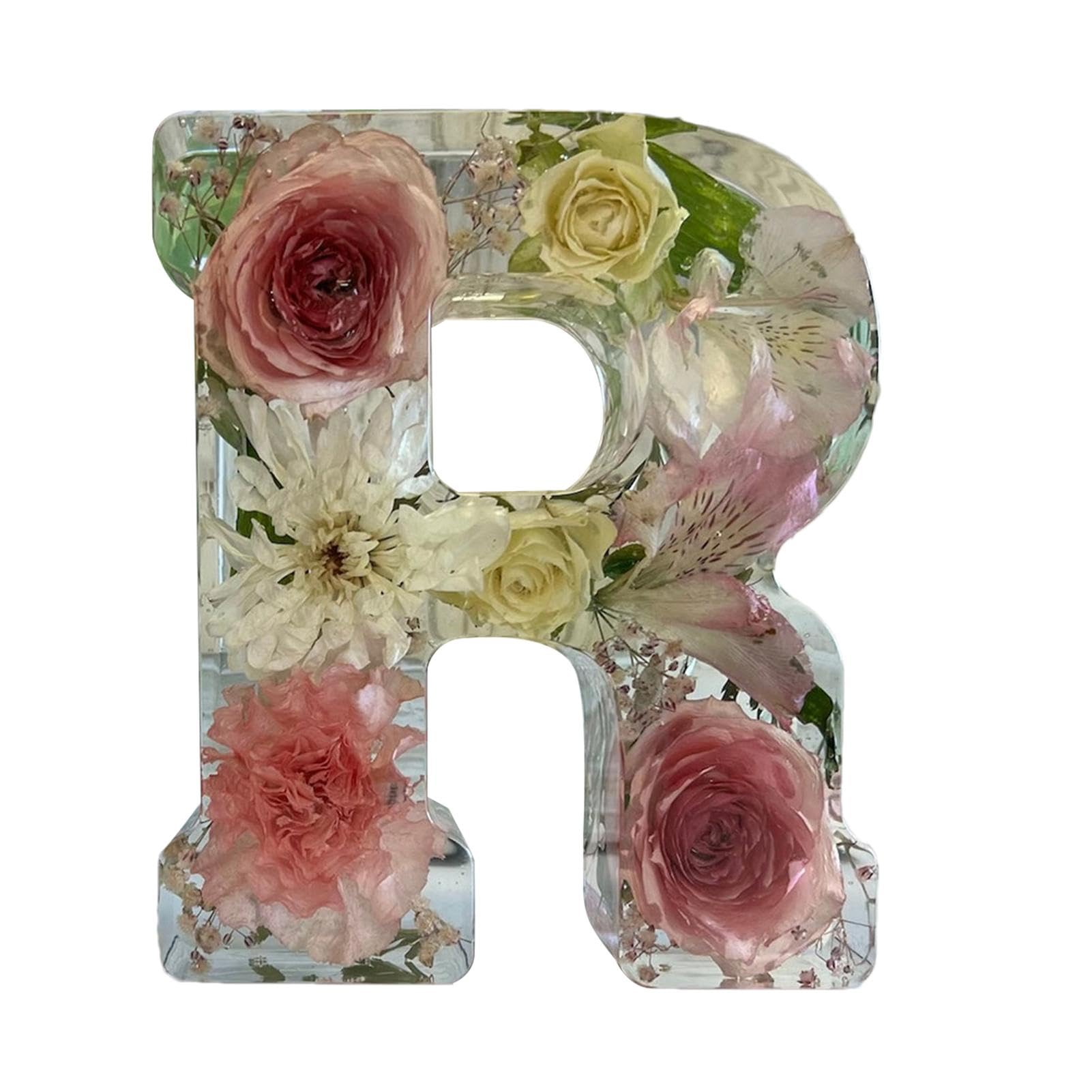 Floral Resin Night Light Letter, Dried Floral Resin Letters Night Light, Pressed Flower Resin Letters with Led Light, Flower Letter Lamp, Creative Table Night Lamp Decoration for Bedroom, Living Room