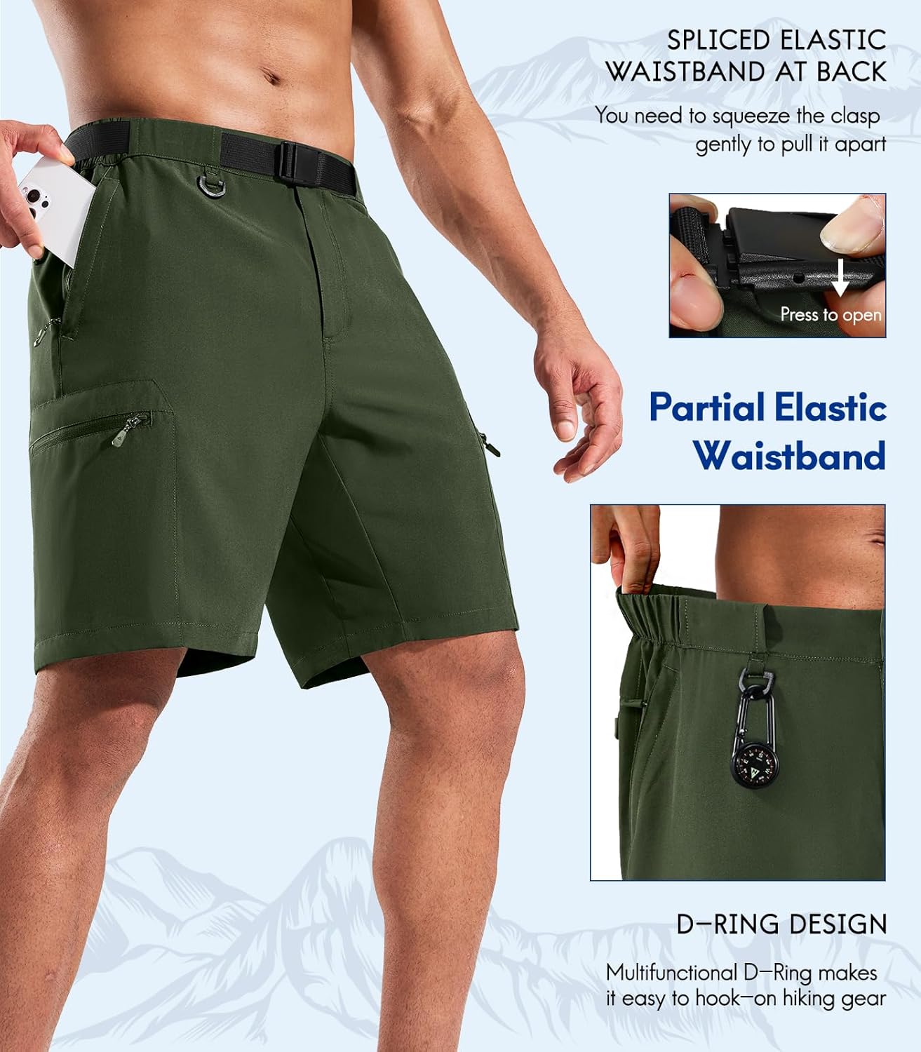 Haimont Men's Hiking Cargo Shorts 9" Lightweight Quick Dry Tactical Shorts 5 Zipper Pockets Fishing Travel Camping - Image 3