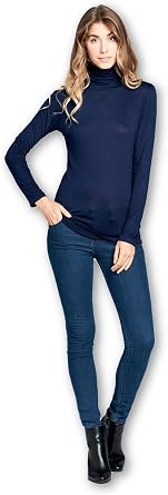 Womens Basic Long Sleeve High Turtleneck Slim Fit Tees Shirts Top - Made in USA