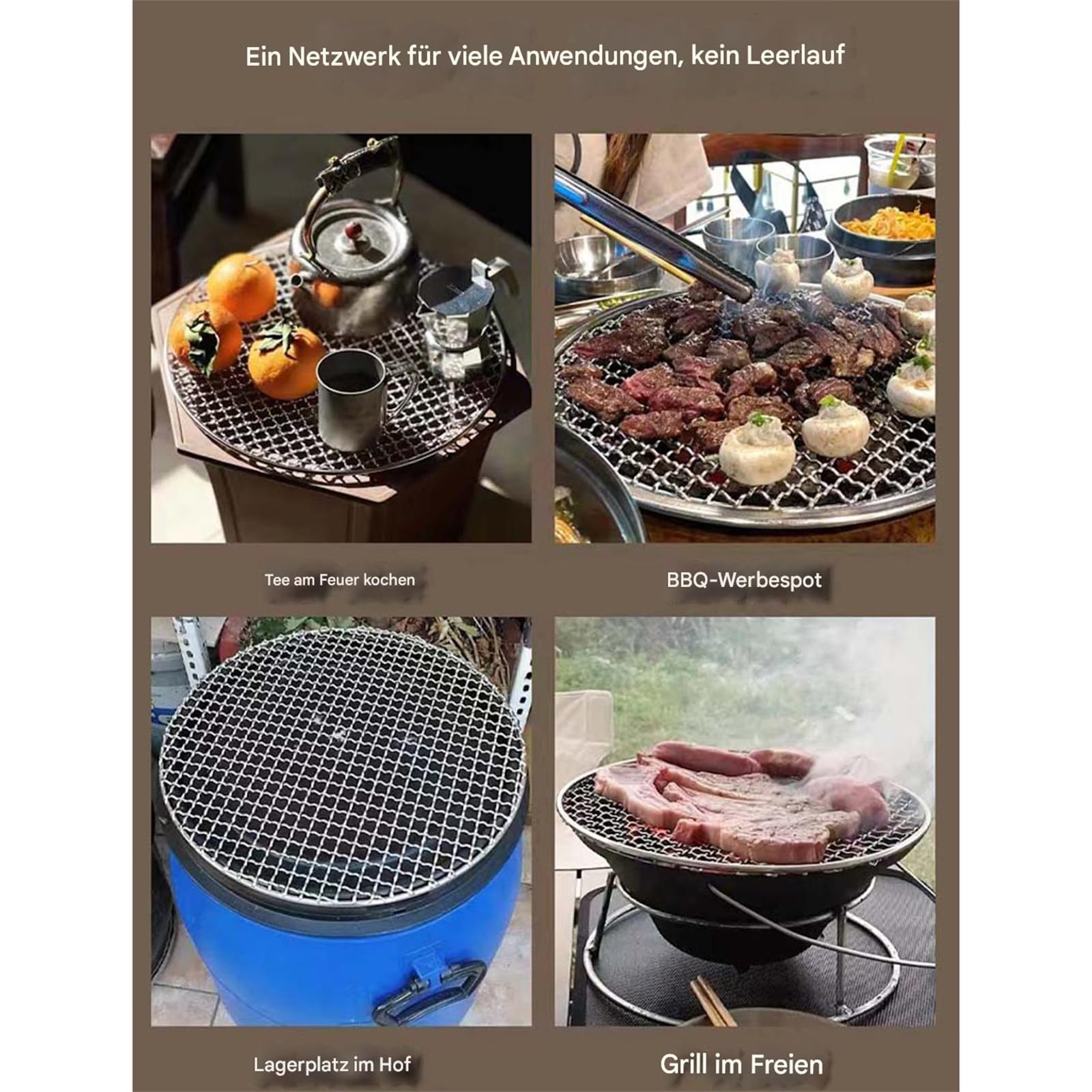 Grille de cuisson ronde en acier inoxydable avec pieds – Grille de barbecue robuste en 28 tailles, idéale pour le camping, le jardin et les barbecues d'extérieur, durable, facile d'entretien et avec