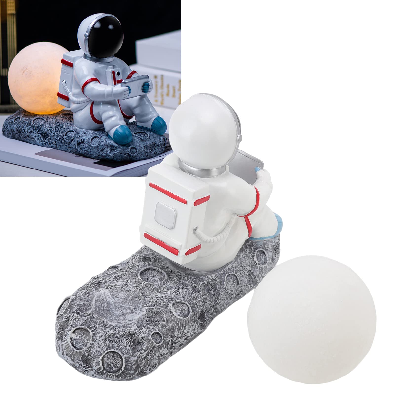 Fafeicy Luz Nocturna con Figura de Astronauta, Luz Nocturna de Luna 3D, Decoración de Escritorio LED, Luz Nocturna Artesanal con Forma de Espalda a la Luna, Lindo, Conectores y Adaptadores