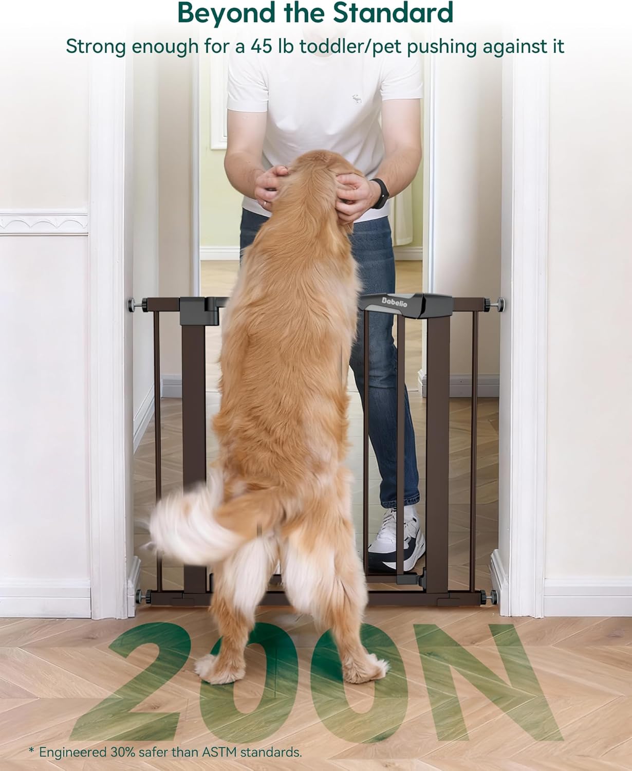 Babelio 29-55" Extra Wide Baby Gate for Stairs & Doorways, Metal Auto Close Pressure Mounted Child & Pet Safety Gate, Easy Install NO Need Tools and Drilling for Indoor Use, Brown Brown 30"Tall 29"-55" Wide